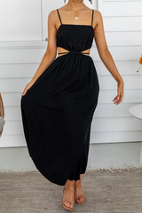 Casual Solid Hollowed Out Spaghetti Strap Straight Dresses