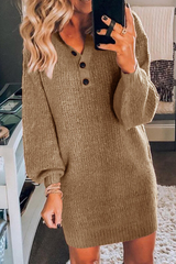Casual Solid Patchwork V Neck Straight Dresses(3 colors)