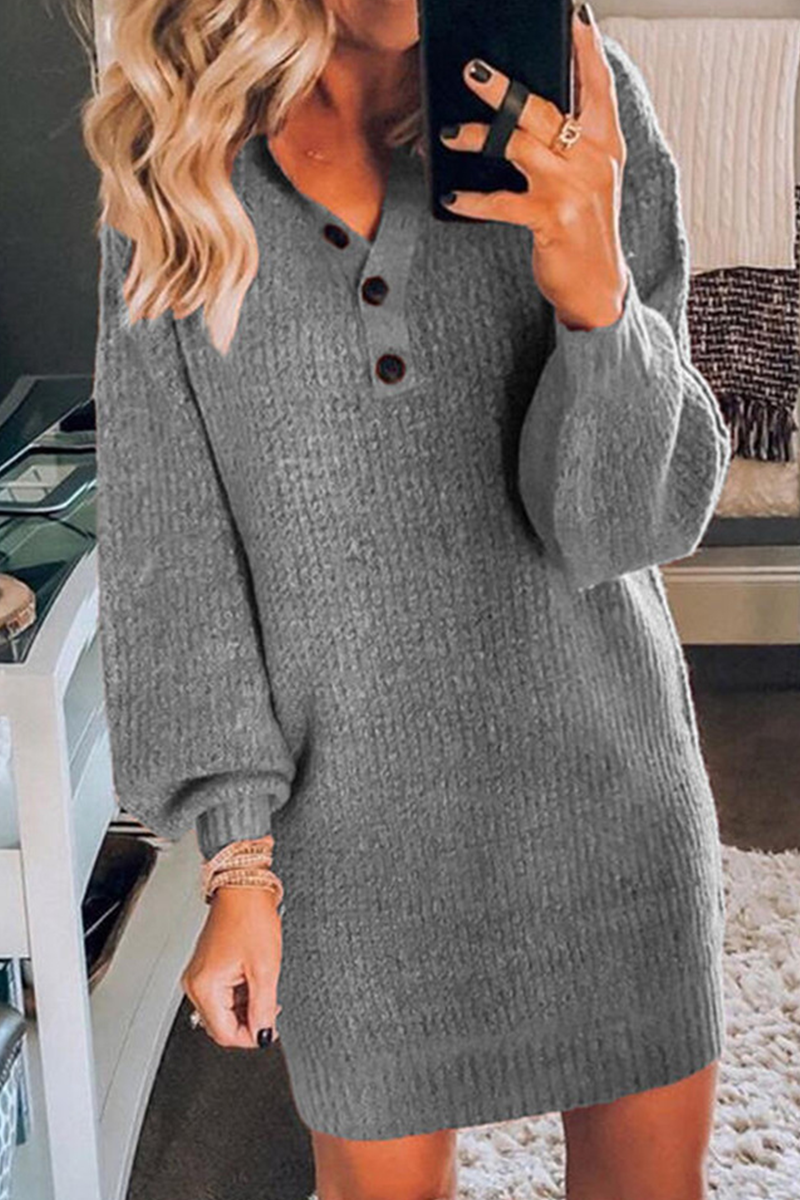 Casual Solid Patchwork V Neck Straight Dresses(3 colors)