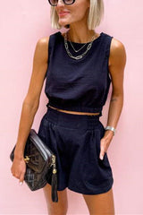 Daily Solid Solid Color O Neck Sleeveless Two Pieces