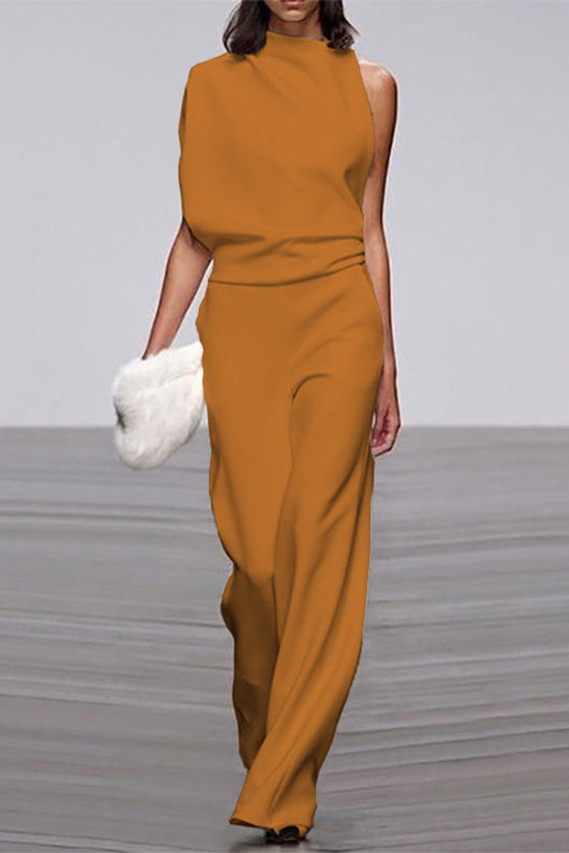 Casual Solid Patchwork Half A Turtleneck Boot Cut Jumpsuits