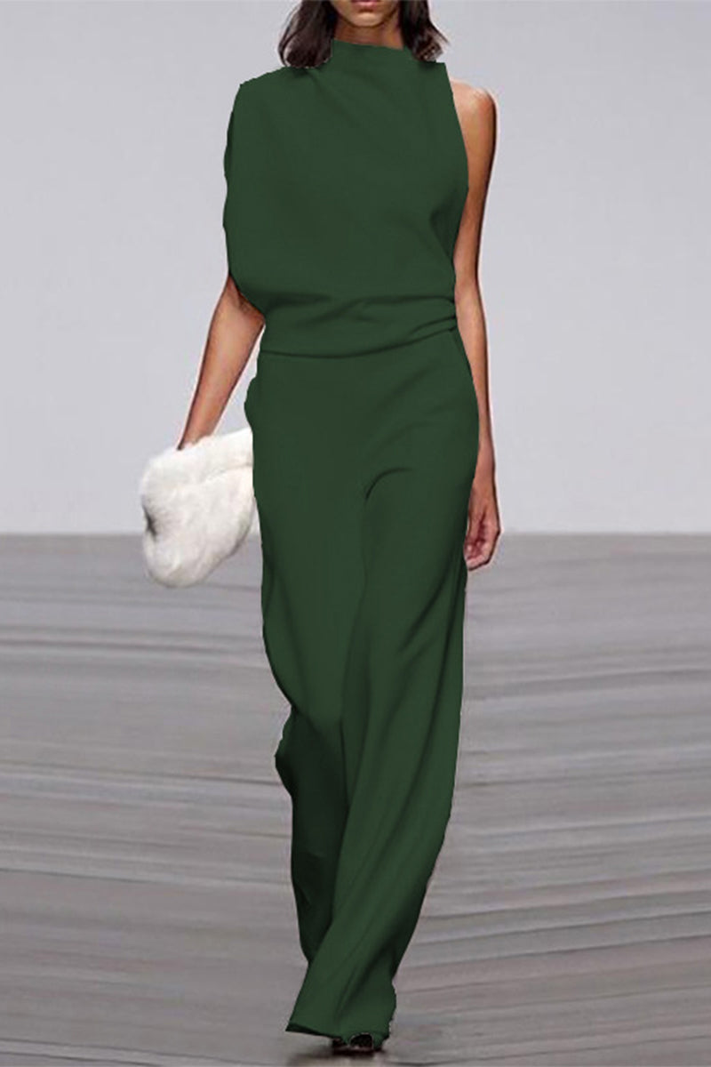 Casual Solid Patchwork Half A Turtleneck Boot Cut Jumpsuits