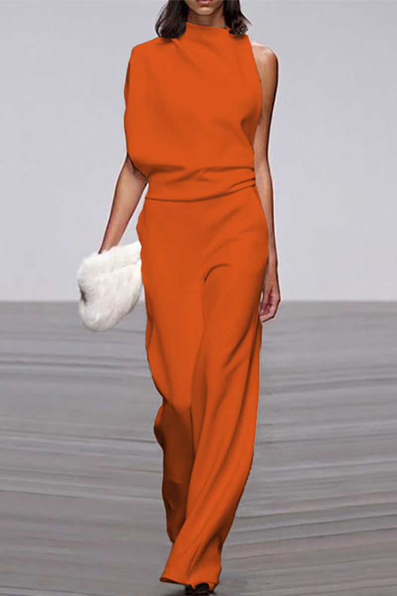 Casual Solid Patchwork Half A Turtleneck Boot Cut Jumpsuits