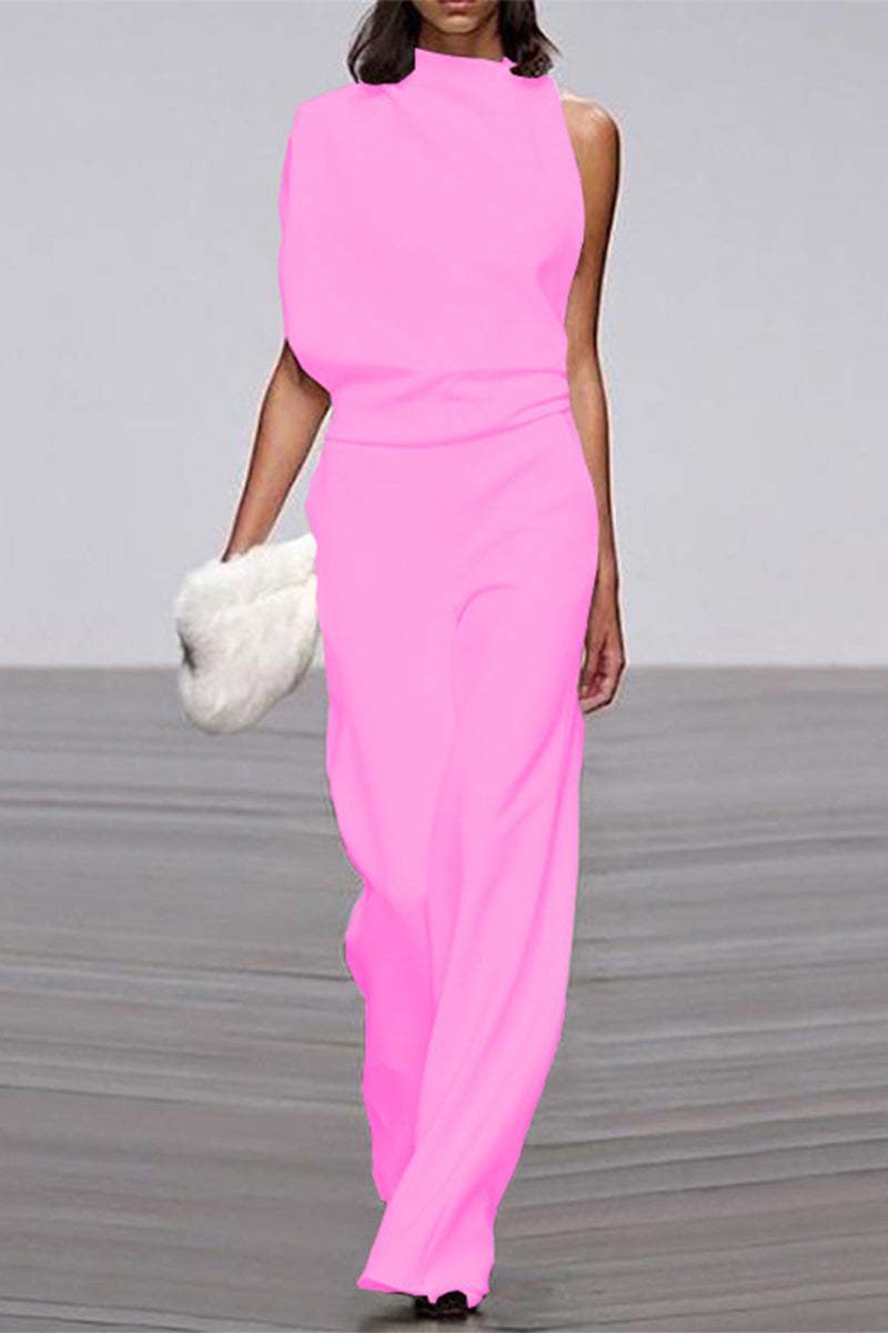 Casual Solid Patchwork Half A Turtleneck Boot Cut Jumpsuits