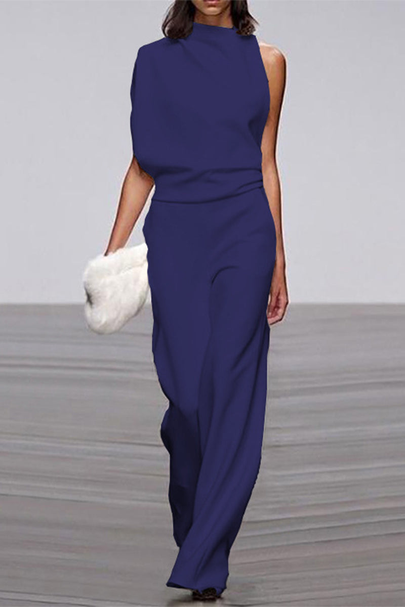 Casual Solid Patchwork Half A Turtleneck Boot Cut Jumpsuits