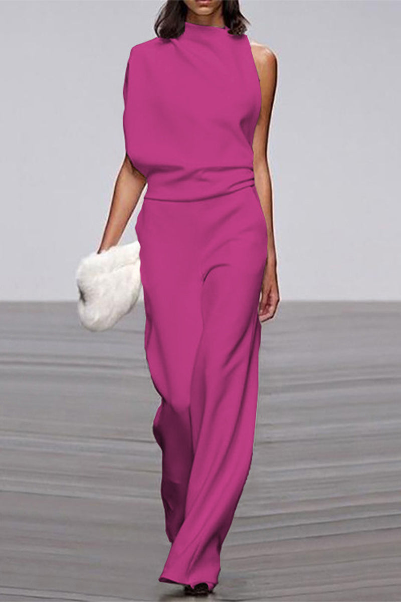 Casual Solid Patchwork Half A Turtleneck Boot Cut Jumpsuits