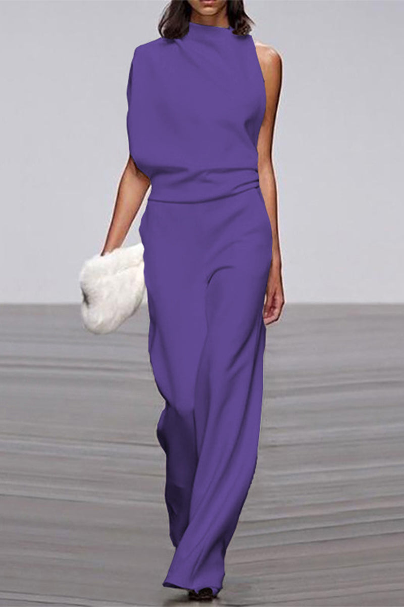 Casual Solid Patchwork Half A Turtleneck Boot Cut Jumpsuits