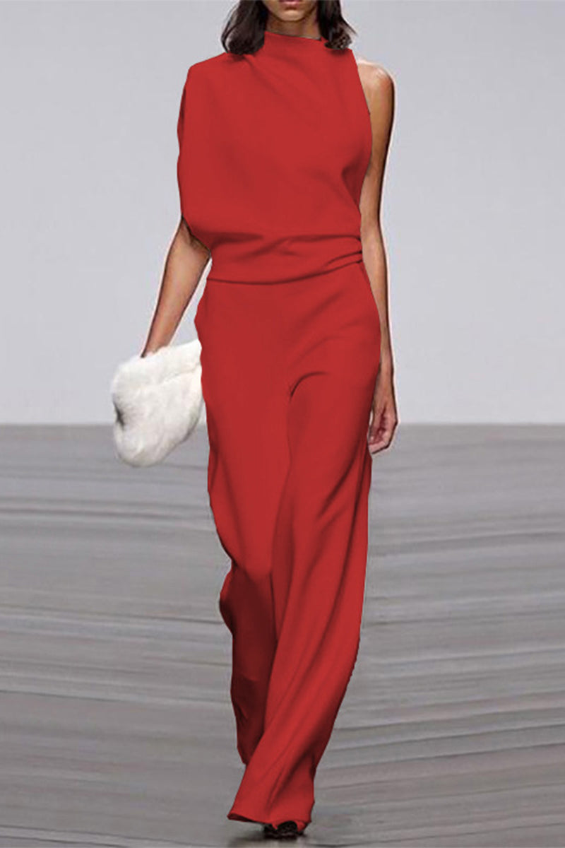 Casual Solid Patchwork Half A Turtleneck Boot Cut Jumpsuits