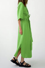 Casual Solid Bandage Patchwork Turn-back Collar Straight Dresses