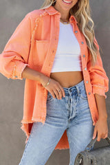 Fashion Casual Solid Tassel POLO collar Long Sleeve Straight Denim Jacket(3 Colors)
