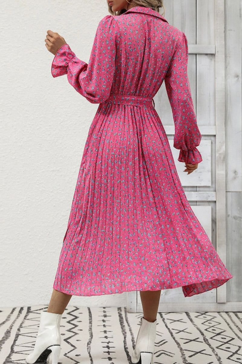 Elegant College Floral Fold POLO collar A Line Dresses