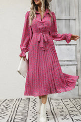 Elegant College Floral Fold POLO collar A Line Dresses