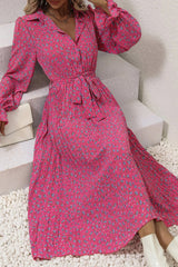 Elegant College Floral Fold POLO collar A Line Dresses