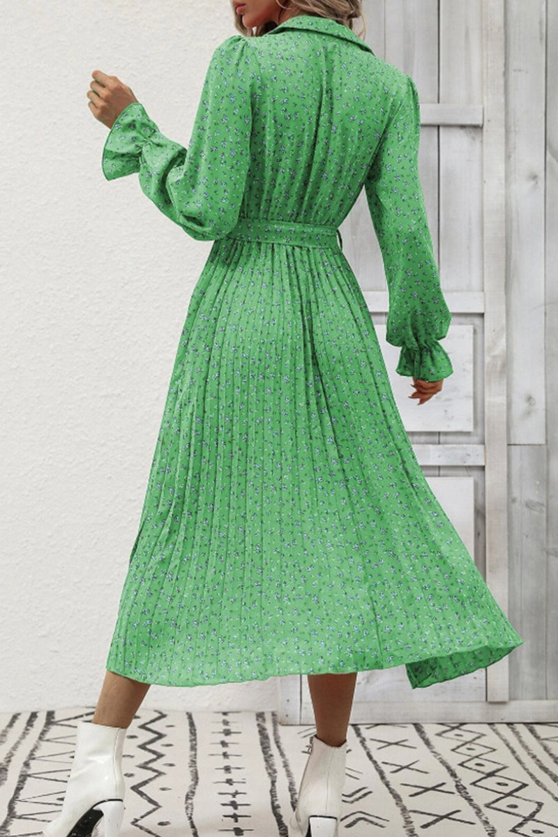 Elegant College Floral Fold POLO collar A Line Dresses