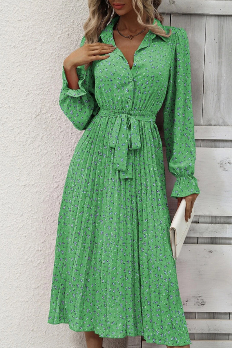 Elegant College Floral Fold POLO collar A Line Dresses