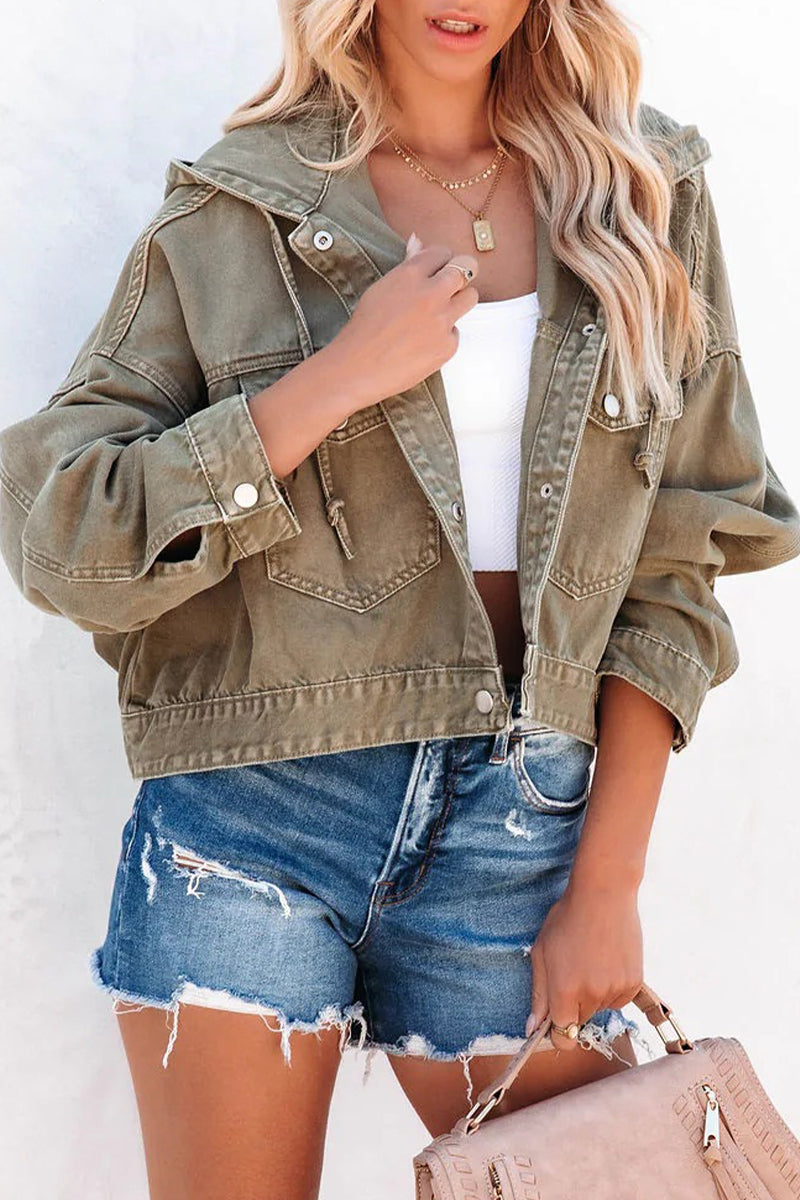 Casual Elegant Solid Buckle Solid Color Hooded Collar Outerwear