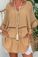 Casual Solid Patchwork V Neck Long Sleeve Dresses