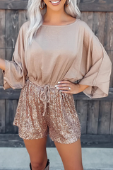 Casual Solid Sequins O Neck Loose Jumpsuits