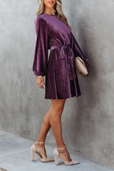 Casual Solid Bandage O Neck Waist Skirt Dresses