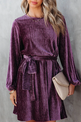 Casual Solid Bandage O Neck Waist Skirt Dresses