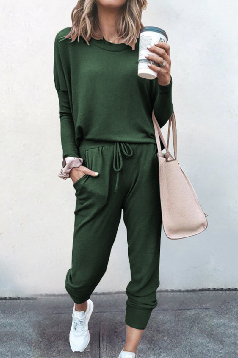 Casual Solid Asymmetrical Solid Color O Neck Long Sleeve Two Pieces