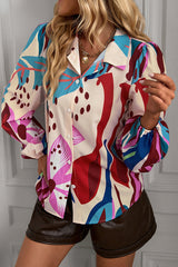 Work Print Printing Contrast Shirt Collar Tops