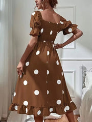 Women's Dresses Polka Dot Print Puff Sleeve Frill Midi Dress