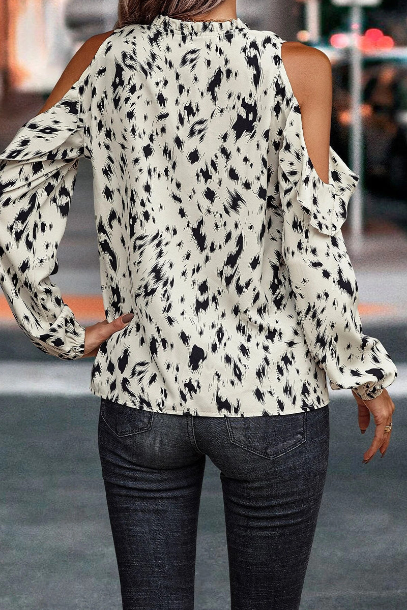 Work Elegant Print Frenulum V Neck Tops(6 Colors)