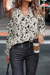 Work Elegant Print Frenulum V Neck Tops(6 Colors)