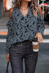 Work Elegant Print Frenulum V Neck Tops(6 Colors)