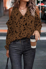 Work Elegant Print Frenulum V Neck Tops(6 Colors)