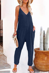 Casual Solid Solid Color V Neck Loose Jumpsuits(5 Colors)