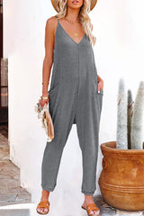 Casual Solid Solid Color V Neck Loose Jumpsuits(5 Colors)