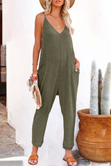 Casual Solid Solid Color V Neck Loose Jumpsuits(5 Colors)