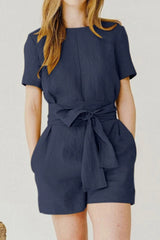 Casual Solid Pocket Frenulum O Neck Regular Jumpsuits(3 Colors)