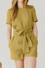 Casual Solid Pocket Frenulum O Neck Regular Jumpsuits(3 Colors)