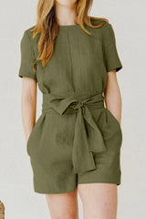 Casual Solid Pocket Frenulum O Neck Regular Jumpsuits(3 Colors)