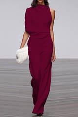 Casual Solid Patchwork Half A Turtleneck Boot Cut Jumpsuits