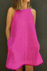 Casual Solid Pocket O Neck Vest Dress Dresses