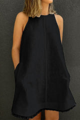 Casual Solid Pocket O Neck Vest Dress Dresses