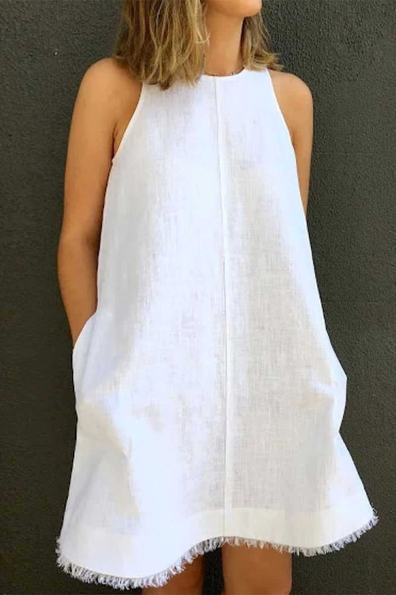 Casual Solid Pocket O Neck Vest Dress Dresses