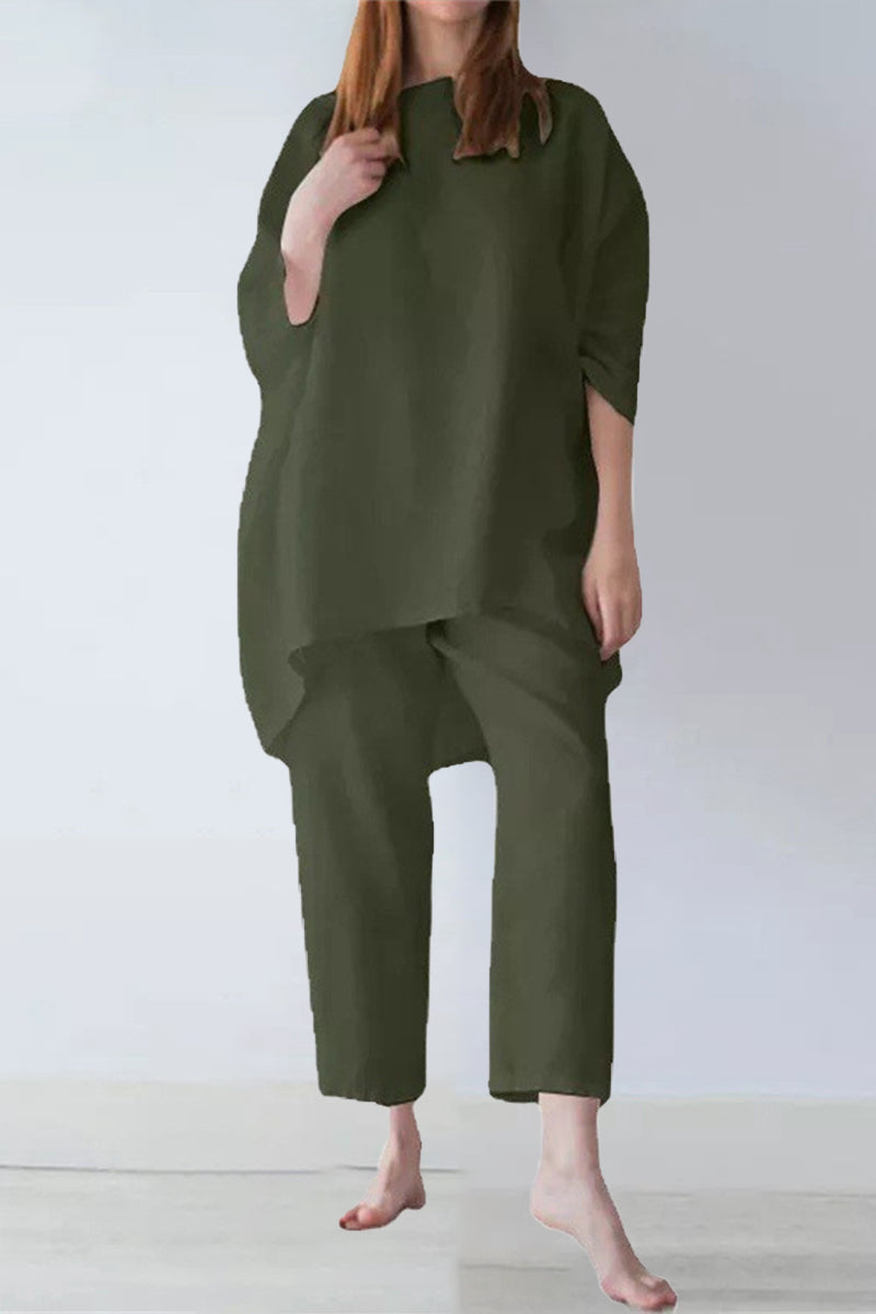 Casual Solid Solid Color O Neck Half Sleeve Two Pieces