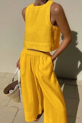 Casual Simplicity Solid Solid Color O Neck Sleeveless Two Pieces