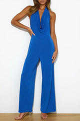 Casual Elegant Solid Backless U Neck Loose Jumpsuits