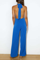 Casual Elegant Solid Backless U Neck Loose Jumpsuits