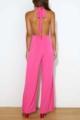 Casual Elegant Solid Backless U Neck Loose Jumpsuits