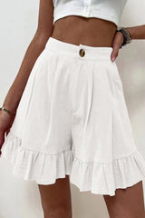 Casual Solid Flounce Loose High Waist Wide Leg Solid Color Bottoms
