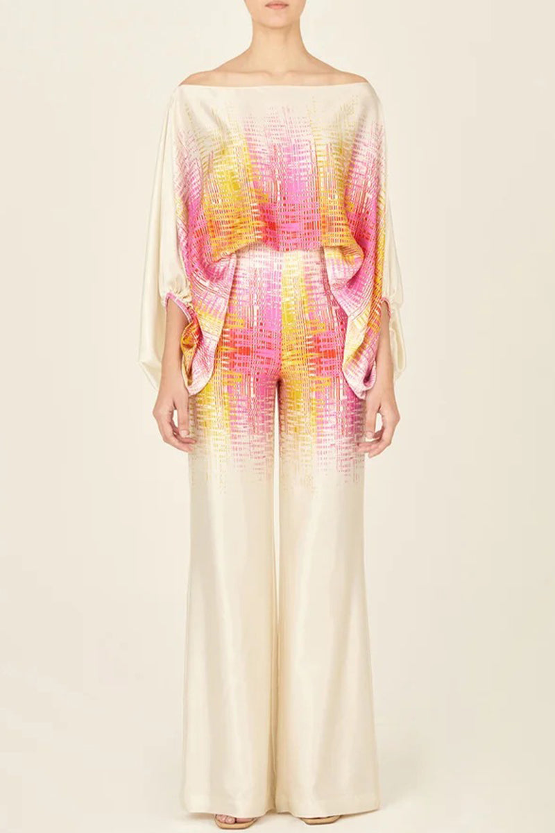 Casual Elegant Print Patchwork Off the Shoulder Long Sleeve Two Pieces