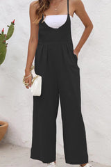 Casual Daily Simplicity Solid Frenulum U Neck Loose Jumpsuits