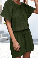 Casual Daily Solid Buttons O Neck Loose Jumpsuits